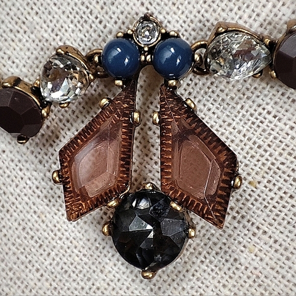 J. Crew Art Deco Revival Oxidized Brass Statement Necklace Lifesaver Clasp EUC - Picture 6 of 11